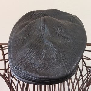 Scala Black Leather Newsboy Hat